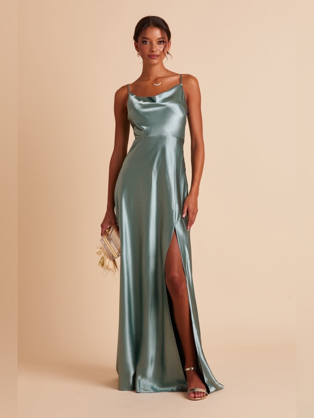 BIRDY GREY Lisa Dress In Shiny Satin Sea Glass - Picture 4 of 9